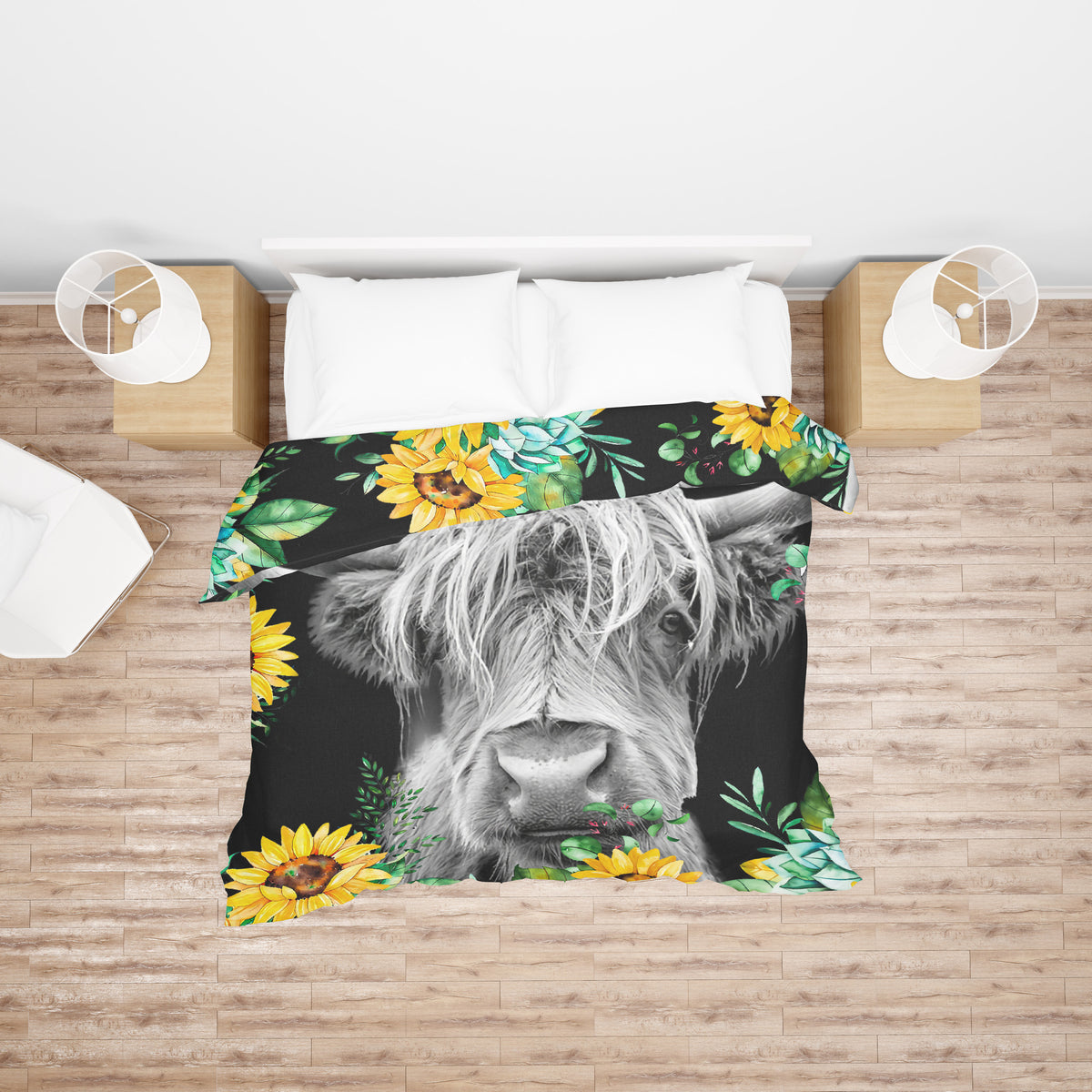 Highland Cow Sherpa Blanket Twin Yellow Sunflower Throw Blanket Boho Tribal Bull Plush Bed Blanket For Kids
