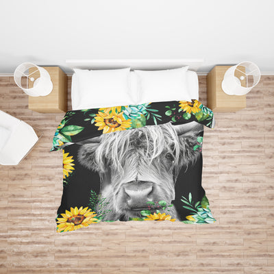 Highland Cow Sherpa Blanket Twin Yellow Sunflower Throw Blanket Boho Tribal Bull Plush Bed Blanket For Kids