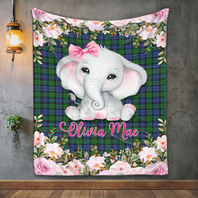 Personalized Baby Blankets, Custom Name Baby Blankets for Girls, Floral Baby Elephant Baby Blankets, Elephant Baby Blanket LTP01