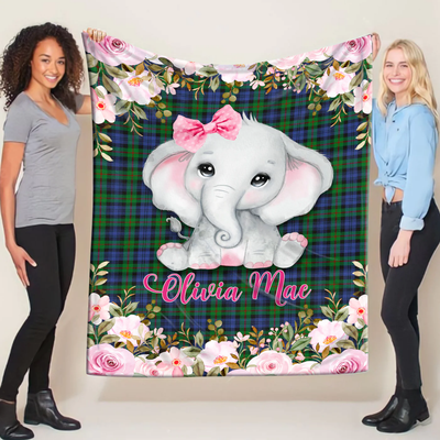 Personalized Baby Blankets, Custom Name Baby Blankets for Girls, Floral Baby Elephant Baby Blankets, Elephant Baby Blanket LTP01
