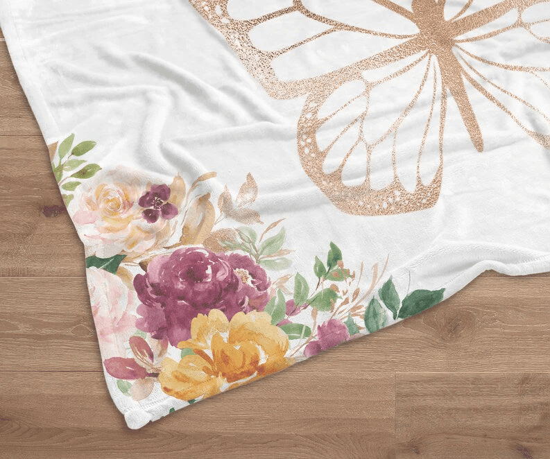 Butterfly Milestone Blanket Custom Floral Butterfly Girl Blanket Personalized Baby Month Blanket Newborn Gift Butterfly Baby Shower Gift