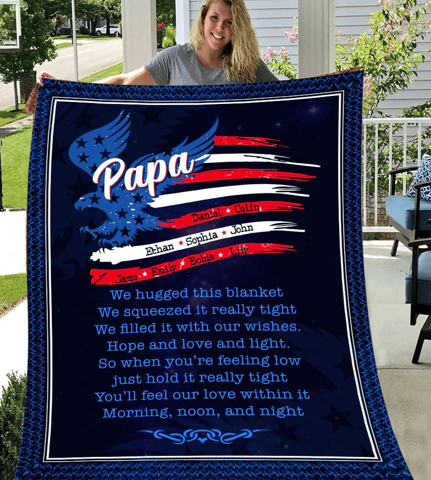 Chillever - Papa with Grandkids Names 4th Of July CTL94, Papa Black Sherpa Blanket, Papa Black Fleece Blanket