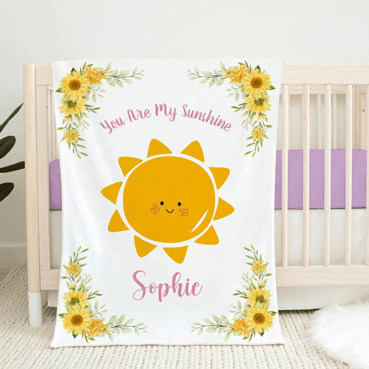 Personalized Baby Blankets with name, you are my sunshine baby blanket White color for boy and girl baby