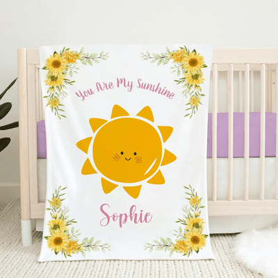 Personalized Baby Blankets with name, you are my sunshine baby blanket White color for boy and girl baby
