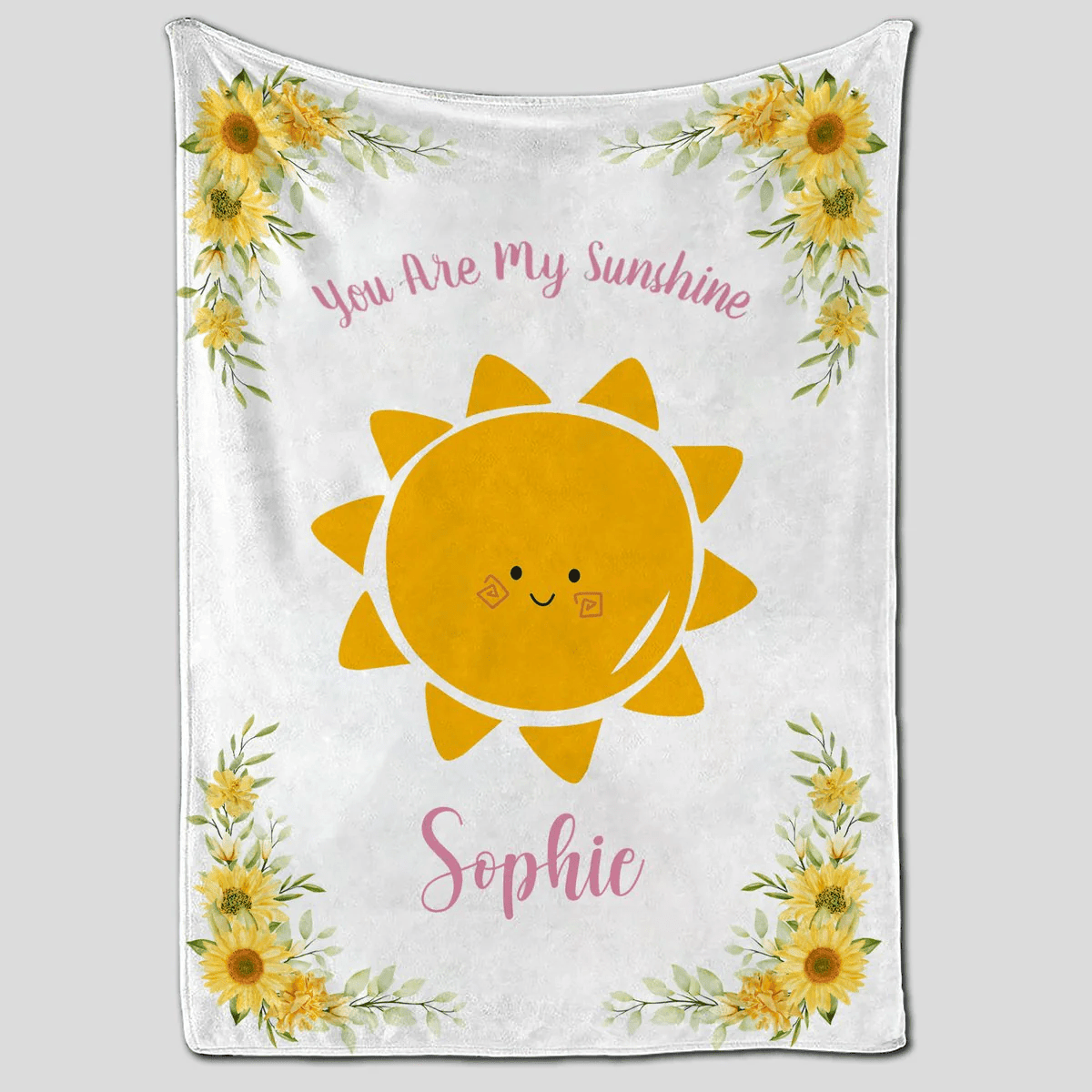 Personalized Baby Blankets with name, you are my sunshine baby blanket White color for boy and girl baby