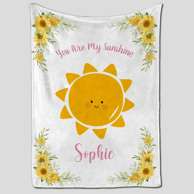 Personalized Baby Blankets with name, you are my sunshine baby blanket White color for boy and girl baby