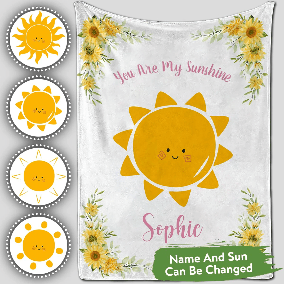 Personalized Baby Blankets with name, you are my sunshine baby blanket White color for boy and girl baby