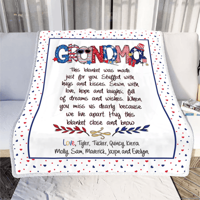 Chillever - Patriotic Doodle 4th Of July Mimi And Grandkid CTH01 Blanket, Grandma Blanket With Grandkids Names
