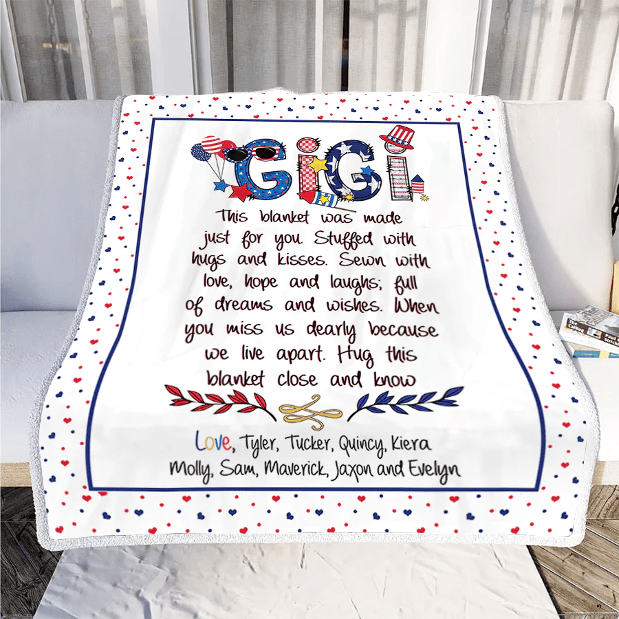 Chillever - Patriotic Doodle 4th Of July Mimi And Grandkid CTH01 Blanket, Grandma Blanket With Grandkids Names