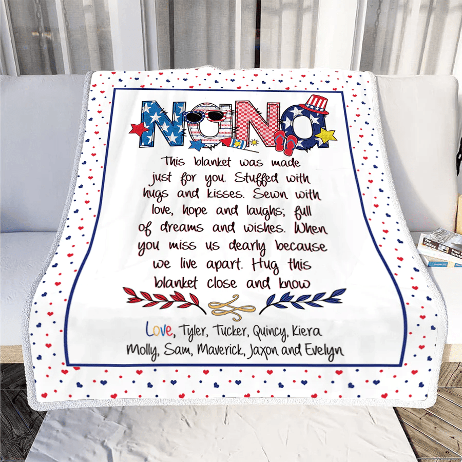 Chillever - Patriotic Doodle 4th Of July Mimi And Grandkid CTH01 Blanket, Grandma Blanket With Grandkids Names
