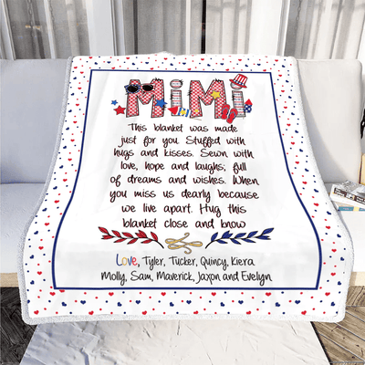 Chillever - Patriotic Doodle 4th Of July Mimi And Grandkid CTH01 Blanket, Grandma Blanket With Grandkids Names