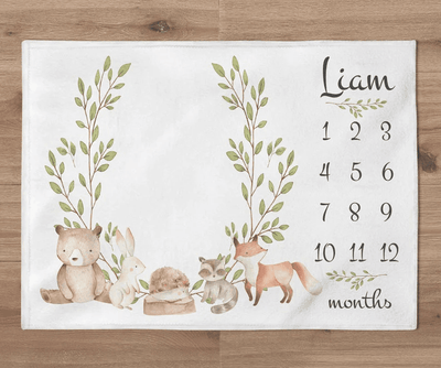 Bear Blanket Custom Woodland Blanket Personalized Forest Animals Baby Boy Month Blanket Newborn Gift Woodland Baby Shower Gift