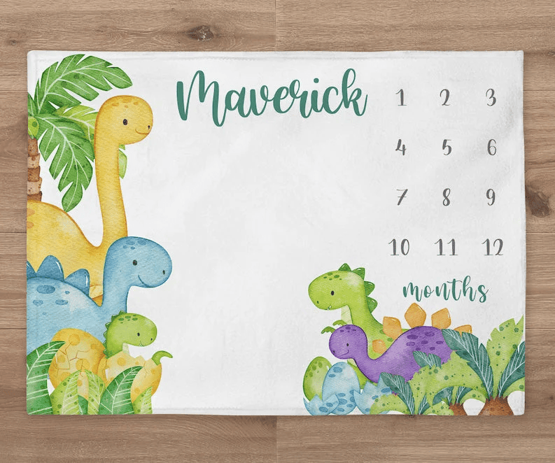 Dinosaur Personalized Baby Blanket Custom Baby Boy Month Blanket Personalized Name Blanket Personzlied Baby Boy Gift Baby Shower Gift