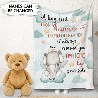 Elephant A Hug Sent From Heaven Personalized Fleece Blanket