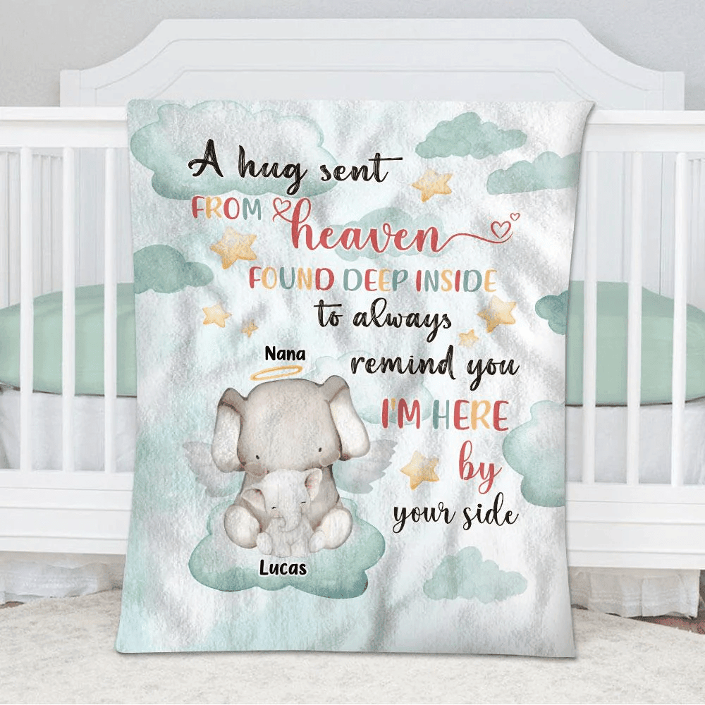 Elephant A Hug Sent From Heaven Personalized Fleece Blanket