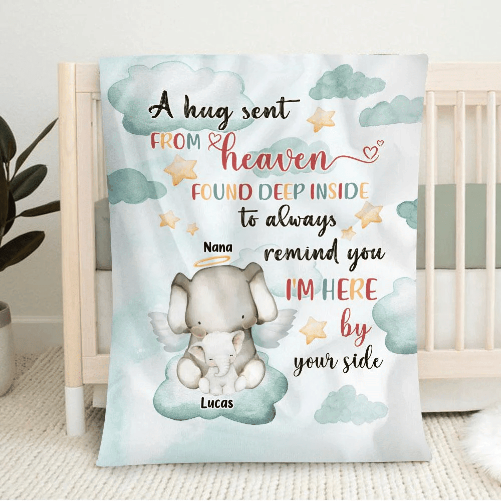 Elephant A Hug Sent From Heaven Personalized Fleece Blanket