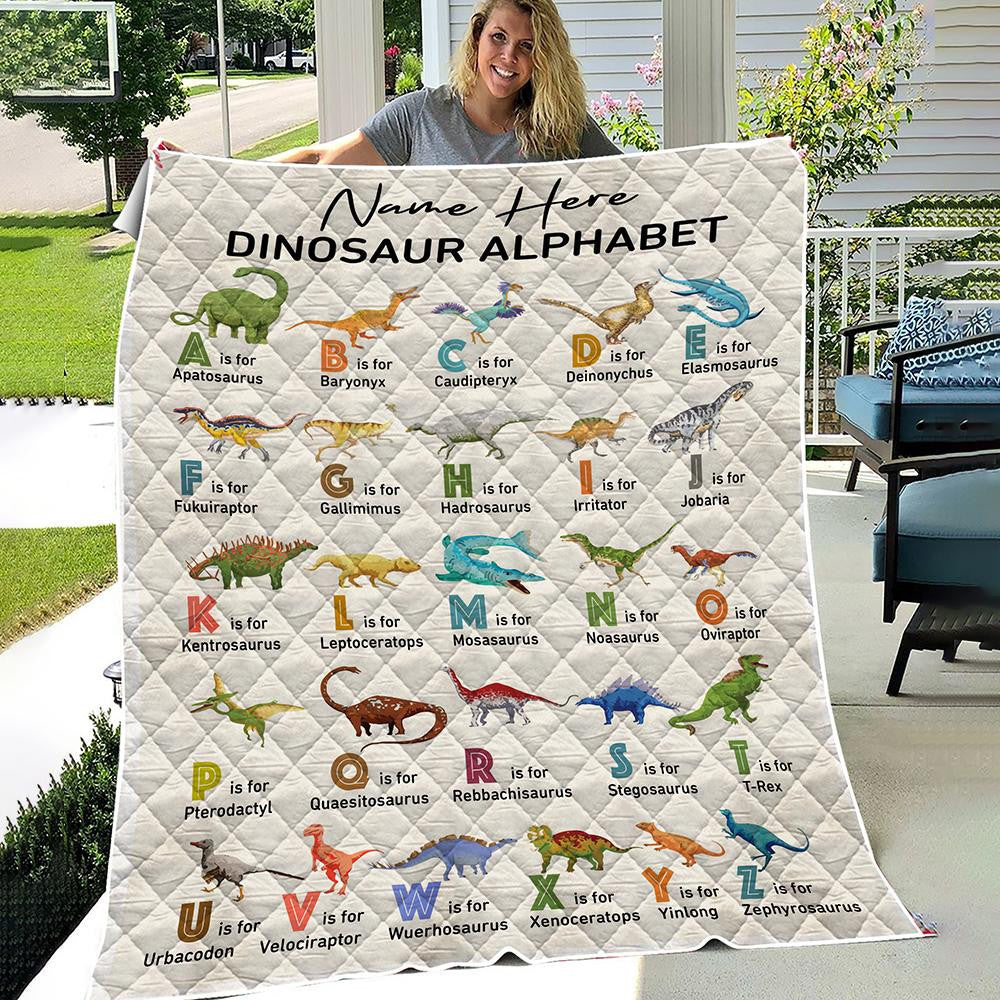 Personalized Dinosaur Alphabet Baby Blanket, Fleece/Sherpa/Woven Baby Dinosaur Blanket Custom Name