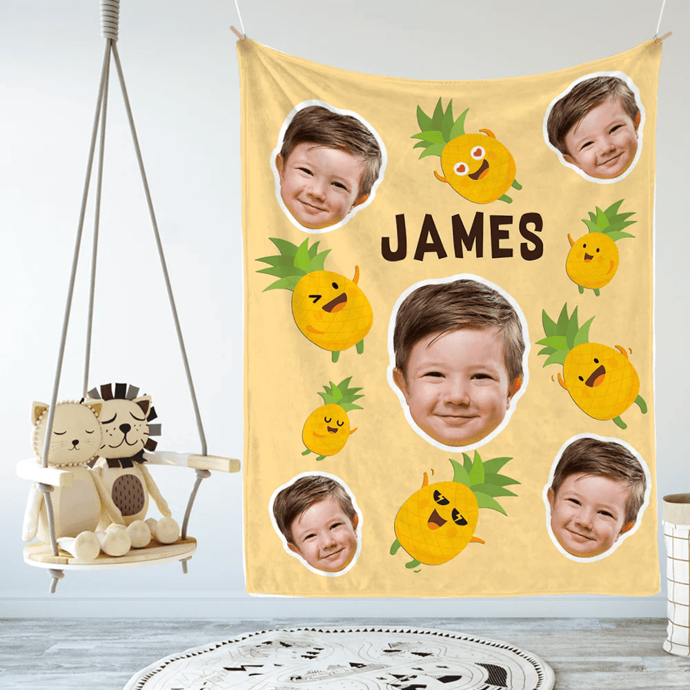 Pineapple Blanket Custom Baby Face On Blanket Cute Kindergarten Blanket Custom Photo