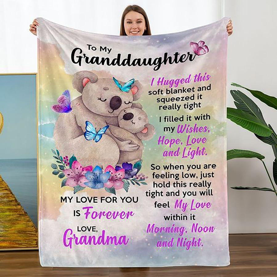 Personalized Blanket - To My Granddaughter Blanket Gift From Grandma, Hug This Blanket Gift For Birthday, Christmas, Anniversary