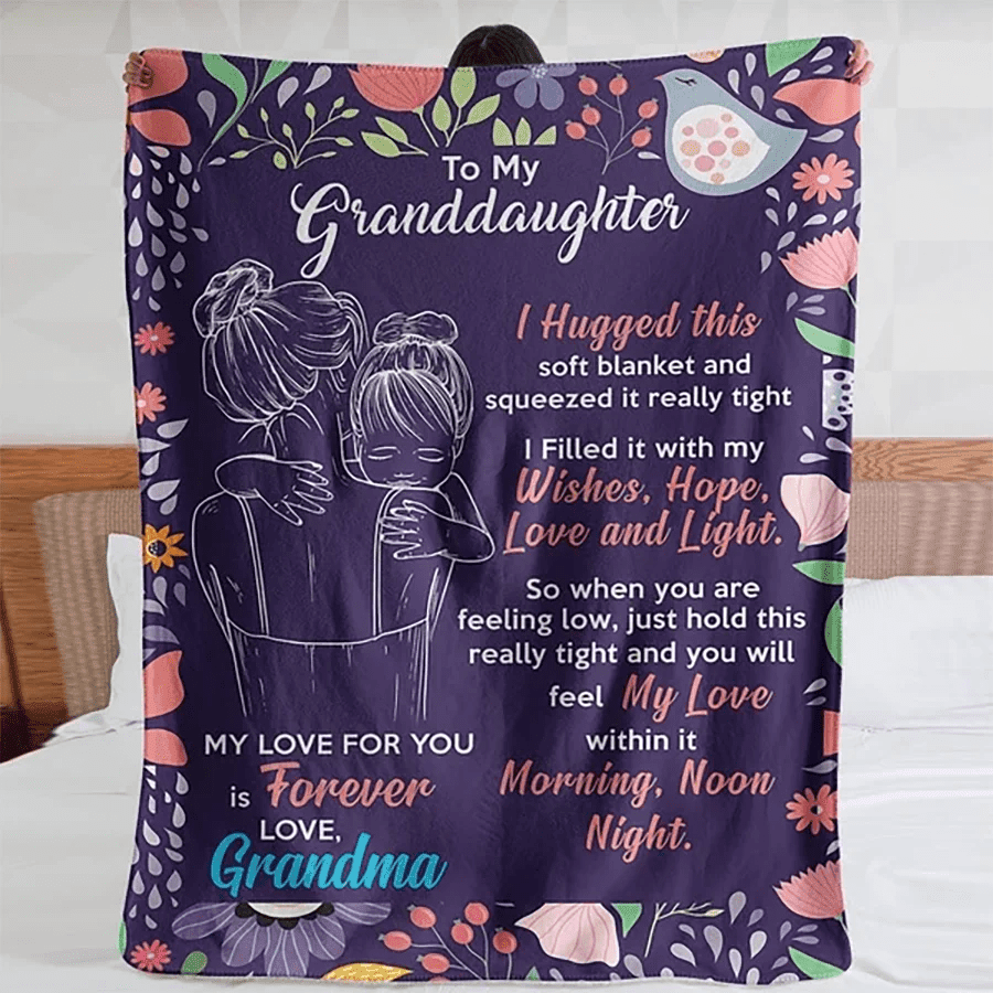 Personalized Blanket - To My Granddaughter Blanket Gift From Grandma, Hug This Blanket Gift For Birthday, Christmas, Anniversary