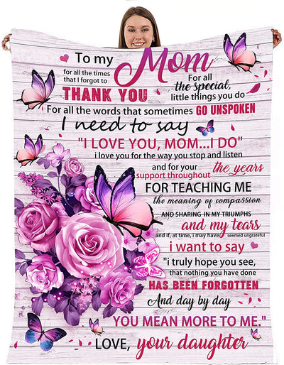 To My Mom Floral Blanket from Daughter, Mom Pink Butterfly Blanket, Gifts for Mom