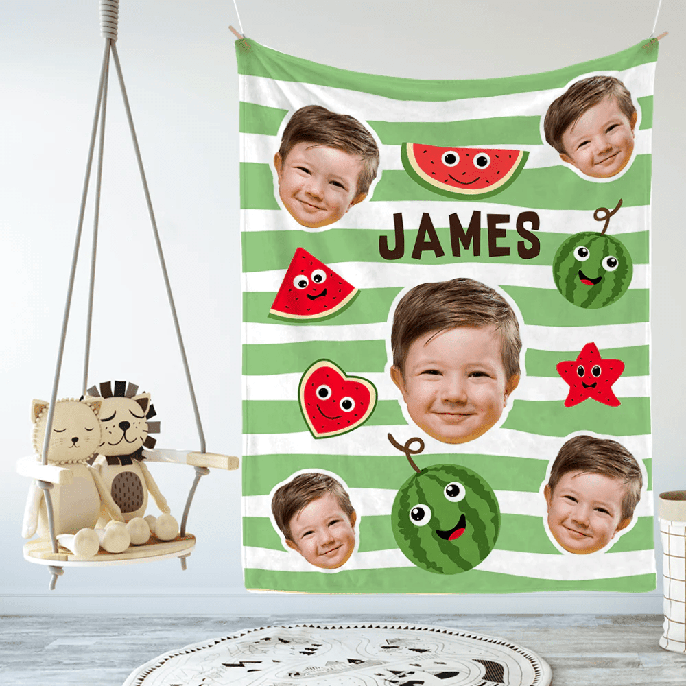 Watermelon Blanket Custom Baby Face On Blanket Cute Kindergarten Blanket Custom Photo