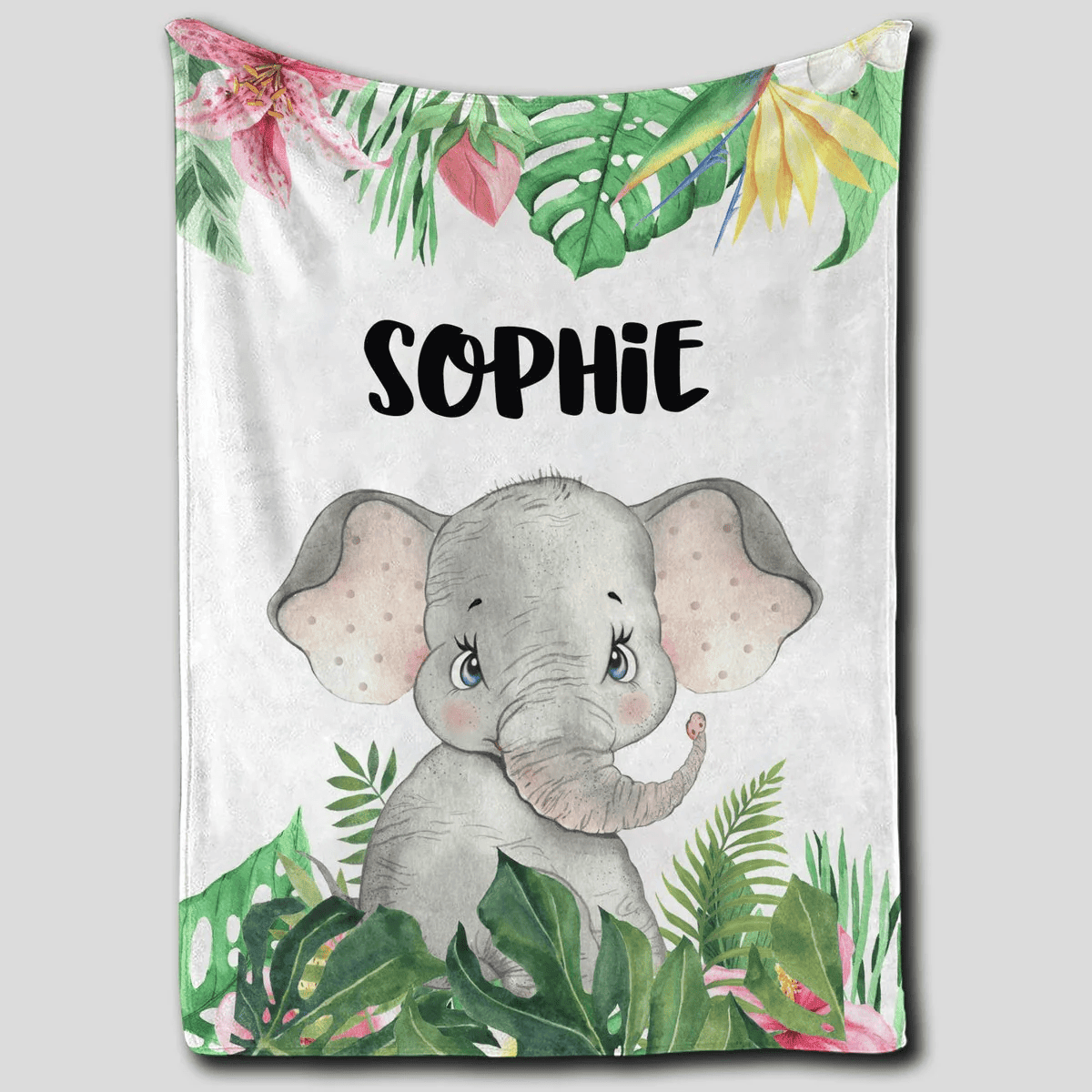 Personalized Baby Blankets with name Elephant, Giraffe baby blanket White color for boy and girl baby