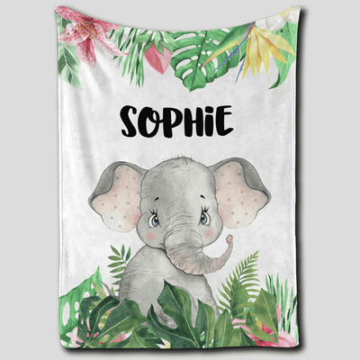 Personalized Baby Blankets with name Elephant, Giraffe baby blanket White color for boy and girl baby