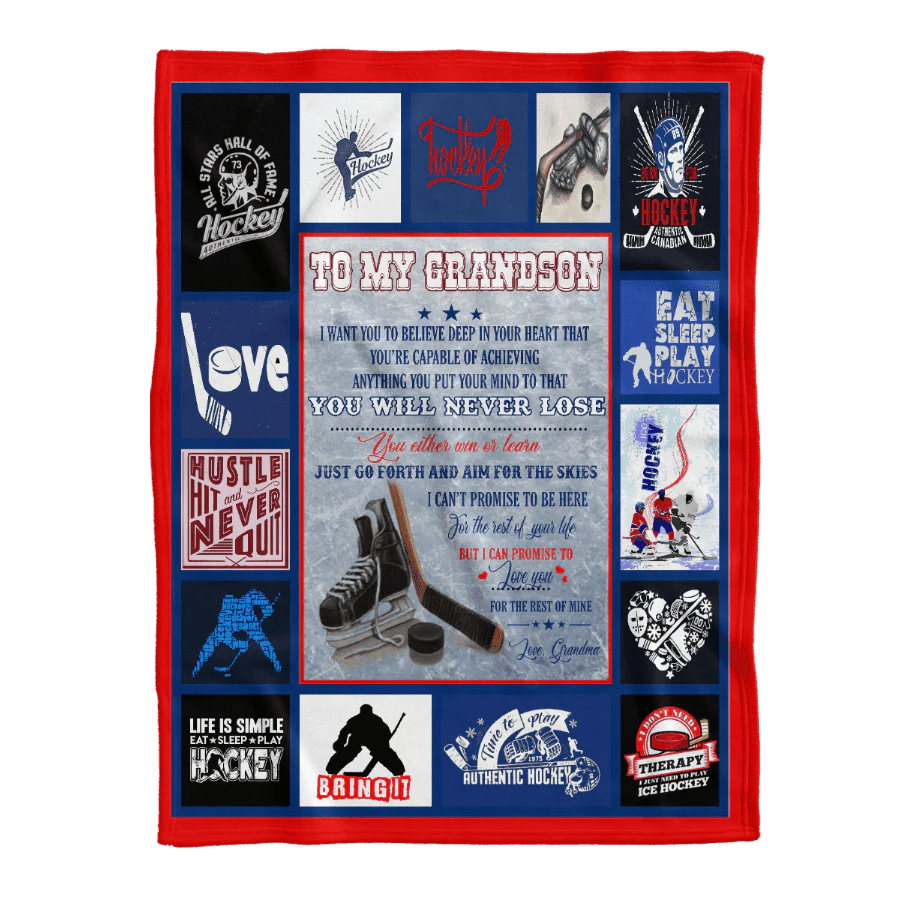Blanket - To My Grandson Ice Hockey Fleece Blanket Gift For Christmas Home Decor Bedding Couch Sofa Soft