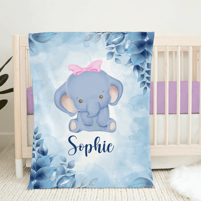 Personalized Baby Blankets with name, Elephant baby blanket Blue color for boy and girl baby