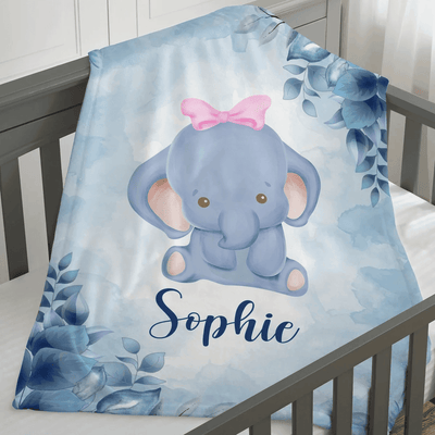 Personalized Baby Blankets with name, Elephant baby blanket Blue color for boy and girl baby