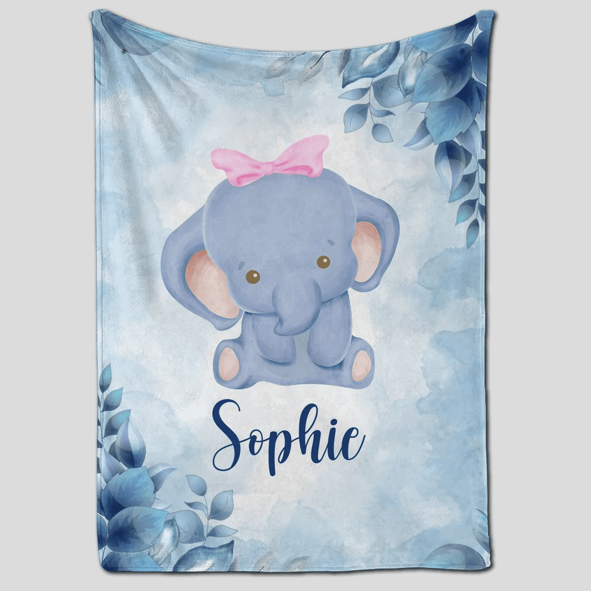 Personalized Baby Blankets with name, Elephant baby blanket Blue color for boy and girl baby