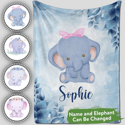 Personalized Baby Blankets with name, Elephant baby blanket Blue color for boy and girl baby