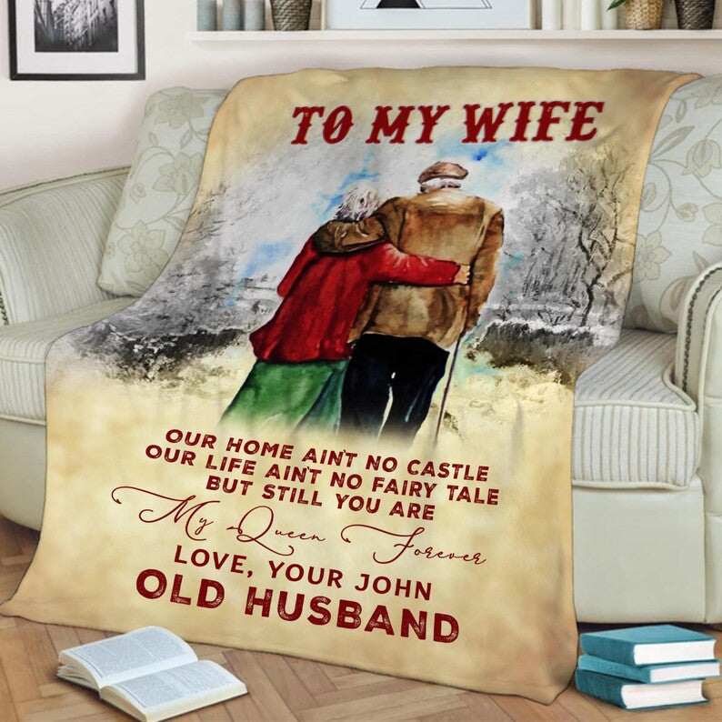 Valentine Day Gift To My Queen Forever, To My Wife Customized Blanket, Gift For Couples, Birthday Anniversary Gift, Couple Love Fleece Quilt