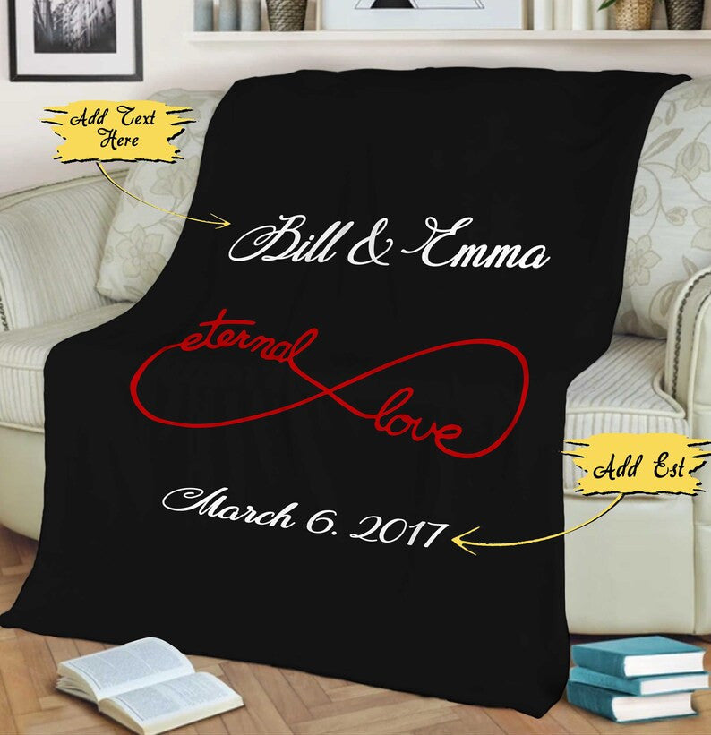 Valentine's Day Couples Infinity Blanket Customized Blanket For Wife Couples Fleece Blanket Gift For Birthday Anniversary Eternal Love Quilt