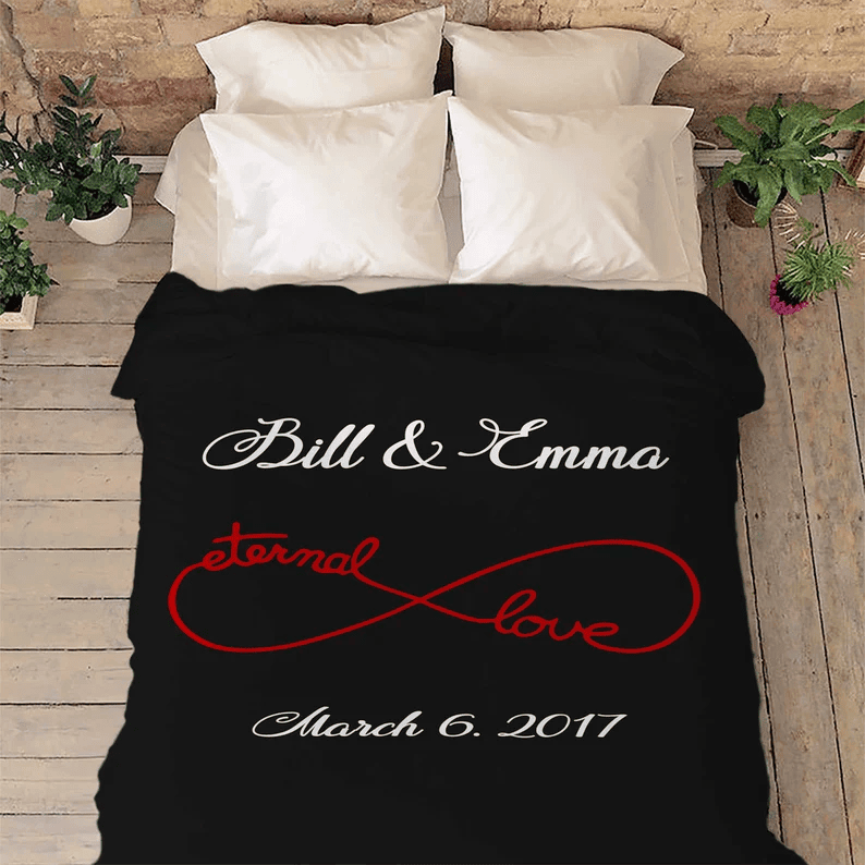 Valentine's Day Couples Infinity Blanket Customized Blanket For Wife Couples Fleece Blanket Gift For Birthday Anniversary Eternal Love Quilt
