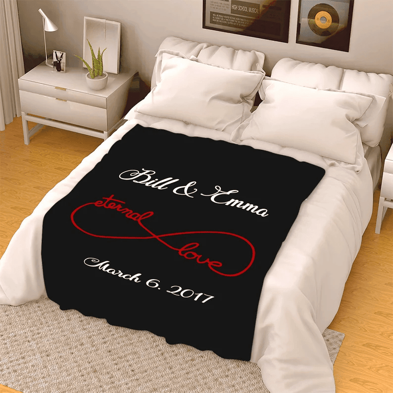 Valentine's Day Couples Infinity Blanket Customized Blanket For Wife Couples Fleece Blanket Gift For Birthday Anniversary Eternal Love Quilt