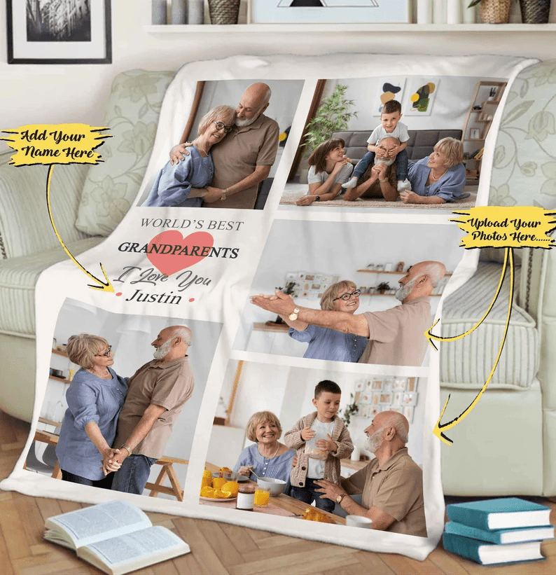 Customized Grandparents Blanket Photo Blanket Gift For Birthday Christmas Thanksgiving Gift From Grandkids World's Best Grandparents Blanket