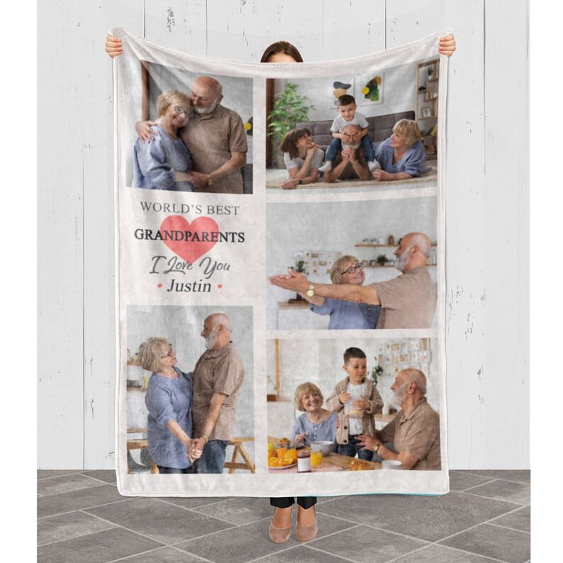 Customized Grandparents Blanket Photo Blanket Gift For Birthday Christmas Thanksgiving Gift From Grandkids World's Best Grandparents Blanket