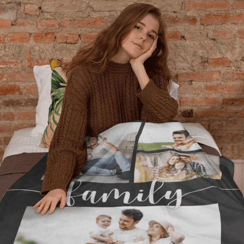 Personalized Family Photo Blanket Gift For Christmas Birthday Anniversary Collage Fleece Blanket Custom Gift for Couple Grandparents Mom Dad