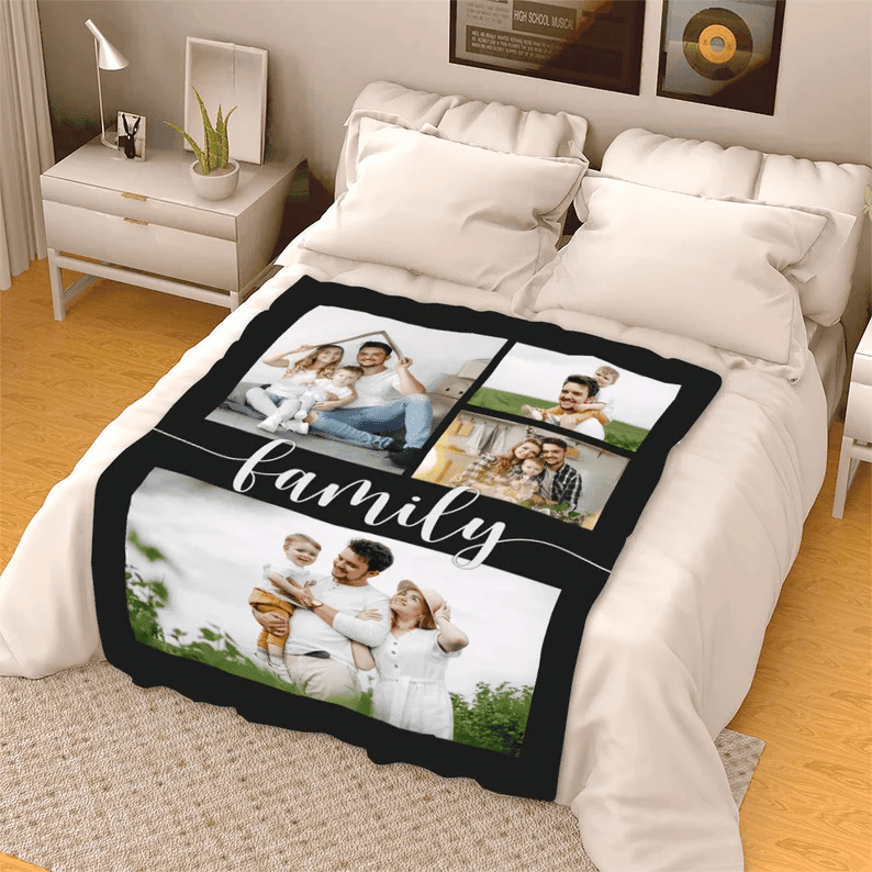 Personalized Family Photo Blanket Gift For Christmas Birthday Anniversary Collage Fleece Blanket Custom Gift for Couple Grandparents Mom Dad