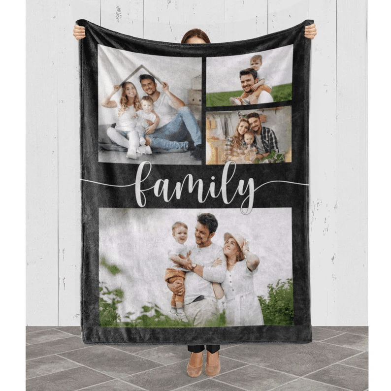 Personalized Family Photo Blanket Gift For Christmas Birthday Anniversary Collage Fleece Blanket Custom Gift for Couple Grandparents Mom Dad