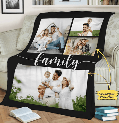 Personalized Family Photo Blanket Gift For Christmas Birthday Anniversary Collage Fleece Blanket Custom Gift for Couple Grandparents Mom Dad