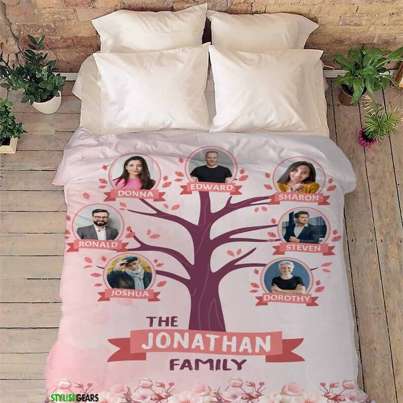 Personalized Family Tree Photo Blanket Custom Family Blanket Tree Gift For Father's Day, Christmas, Thanksgiving birthday Custom Gift Family