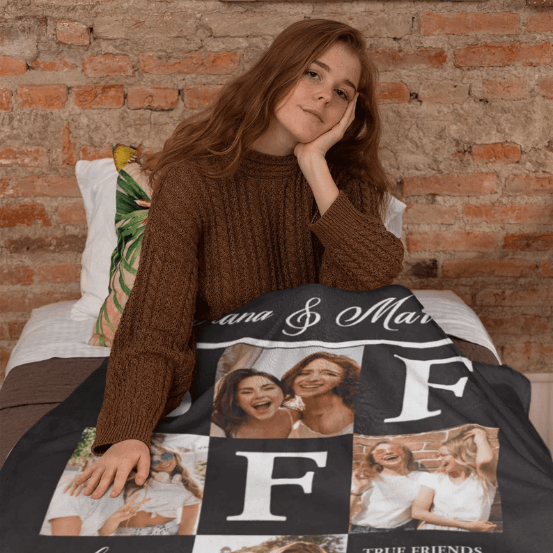 Best Friends Forever Personalized Photo Blanket Gift For Friends/Sister For Friendship Day, True Friends Are Never Apart Custom Gift For Her