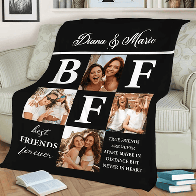 Best Friends Forever Personalized Photo Blanket Gift For Friends/Sister For Friendship Day, True Friends Are Never Apart Custom Gift For Her