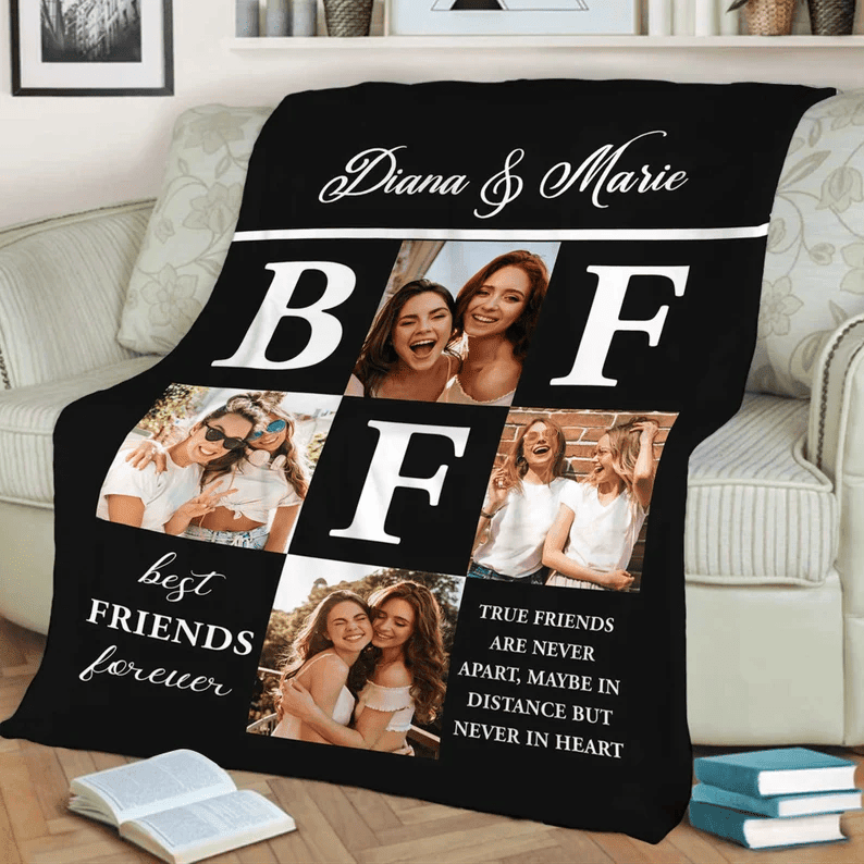 Best Friends Forever Personalized Photo Blanket Gift For Friends/Sister For Friendship Day, True Friends Are Never Apart Custom Gift For Her