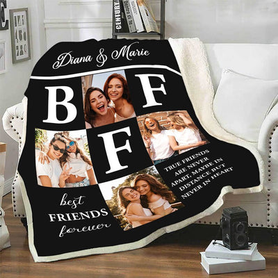 Best Friends Forever Personalized Photo Blanket Gift For Friends/Sister For Friendship Day, True Friends Are Never Apart Custom Gift For Her