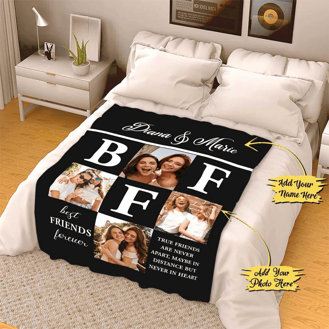 Best Friends Forever Personalized Photo Blanket Gift For Friends/Sister For Friendship Day, True Friends Are Never Apart Custom Gift For Her