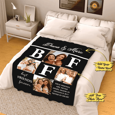 Best Friends Forever Personalized Photo Blanket Gift For Friends/Sister For Friendship Day, True Friends Are Never Apart Custom Gift For Her